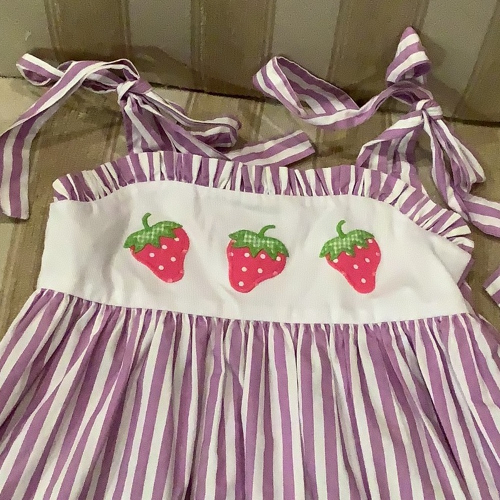 Purple striped dress with strawberries sz 5-6